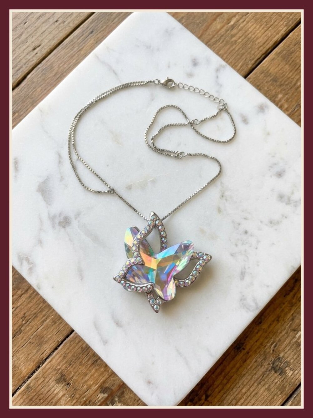 Women's Butterfly Birthstone Crystal Pendant Necklace Silver Tone Gift